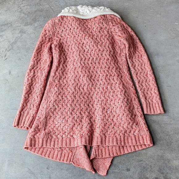 Anthropologie Knitted & Knotted Lilitz Cardigan Sweater Red Ivory Collar large - Picture 12 of 12